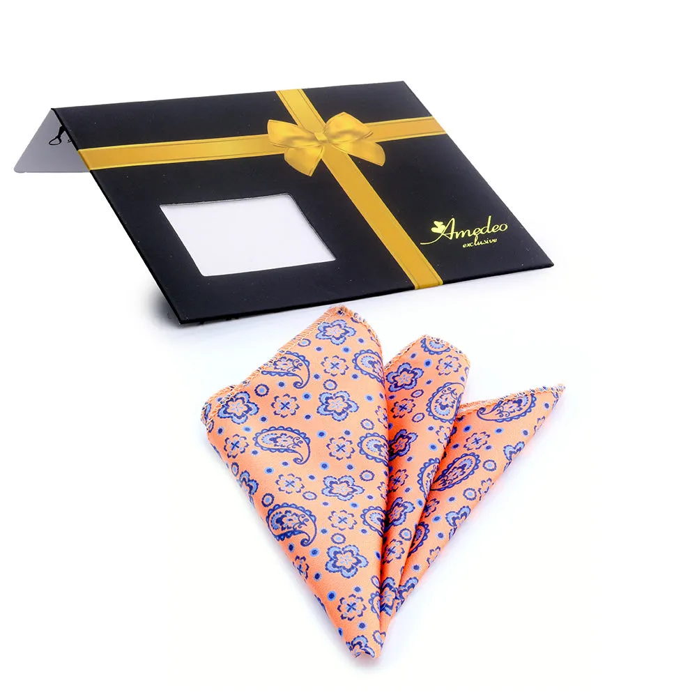 Men's Gold Pink Purple Paisley Pocket Square Hanky Handkerchief