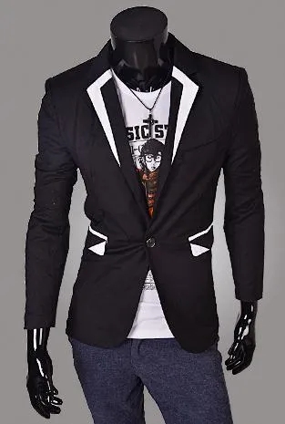 Men's Jacket with Matching Collar, Colored Trim