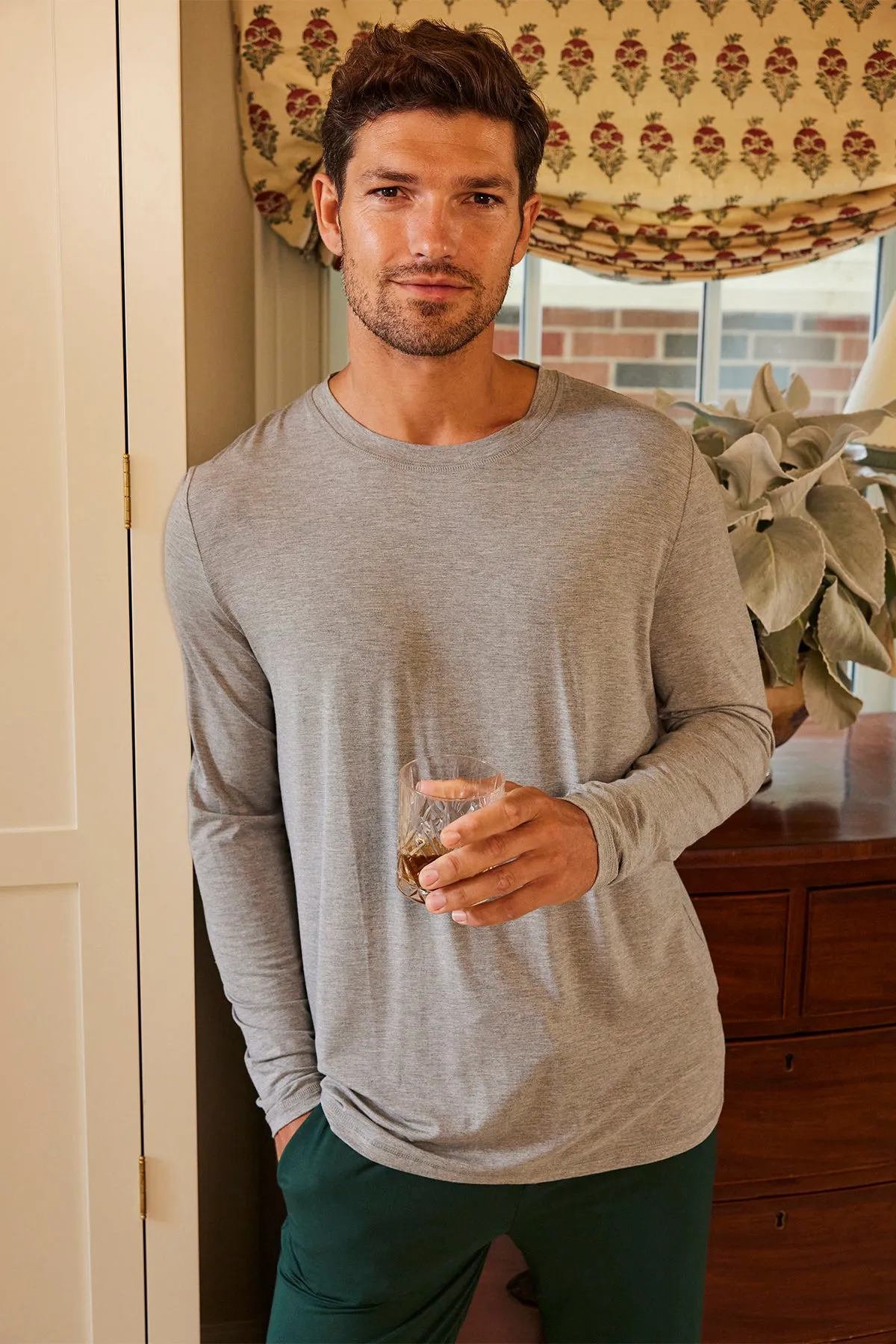 Men's Long Sleeve Bamboo Tee in Heather Gray