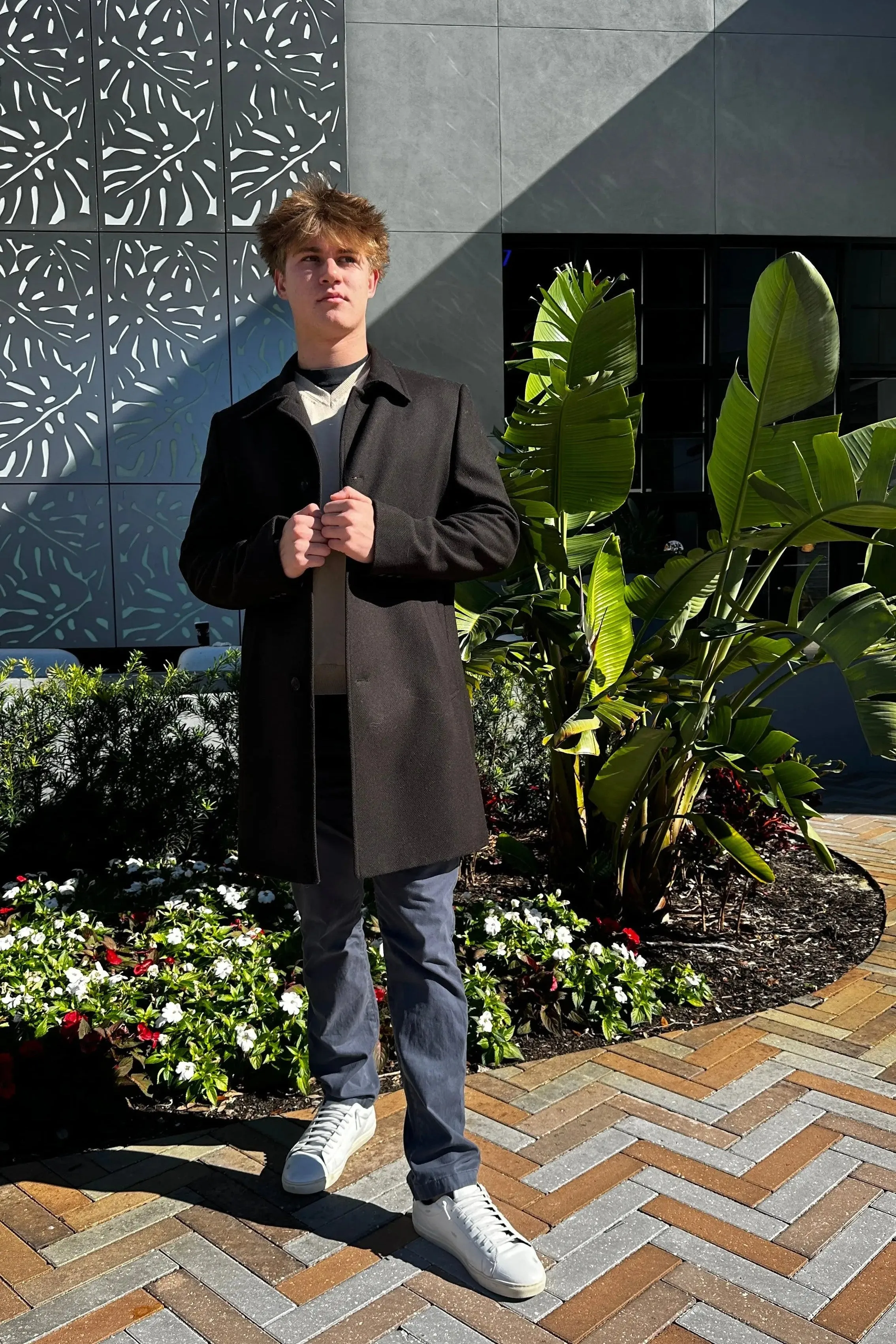 Men's  Poly/Wool Blend- Black/Brown Coat