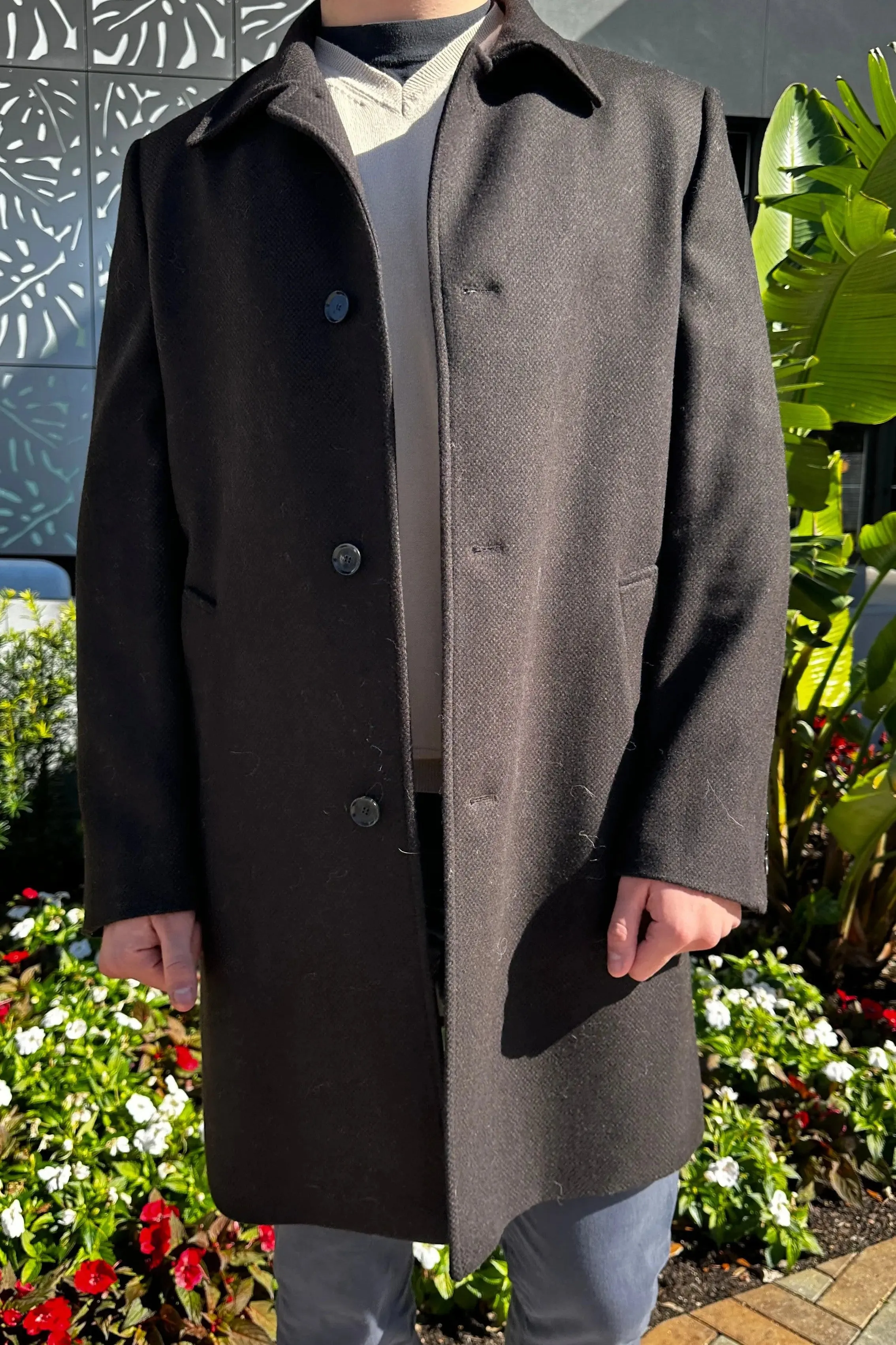 Men's  Poly/Wool Blend- Black/Brown Coat