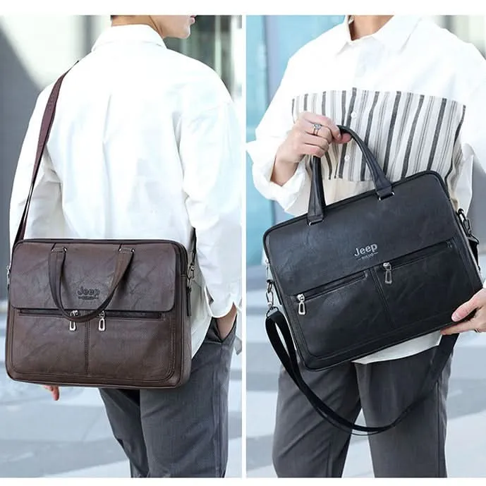 Men’s PU Leather Business Bag – 16" Laptop Briefcase, Waterproof & Wear-Resistant