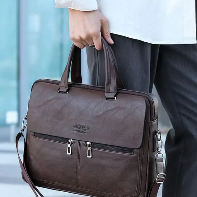 Men’s PU Leather Business Bag – 16" Laptop Briefcase, Waterproof & Wear-Resistant