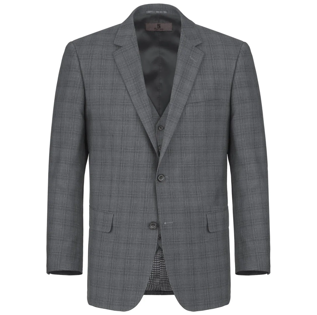 Men's Renoir Three Piece Gray Plaid Classic Fit Suit