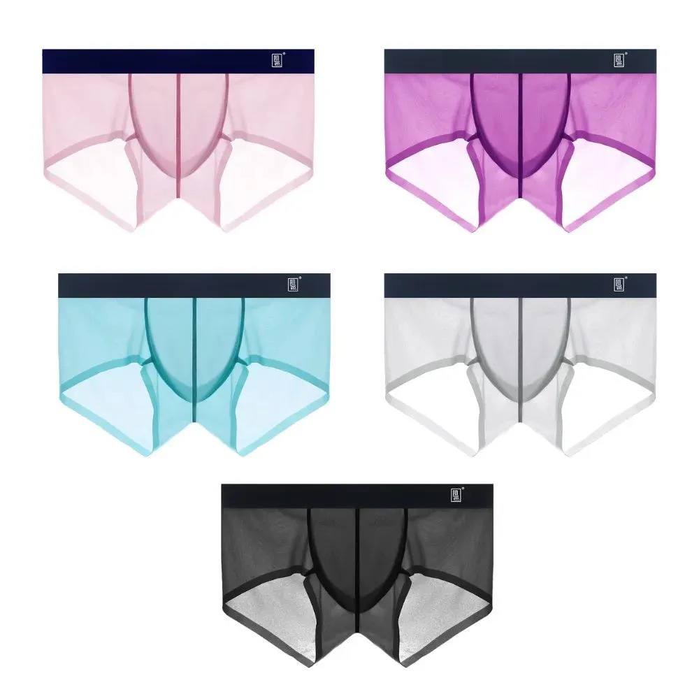 Men's See-through Low-Rise Ultra Thin Ice Silk Underpants (5-Pack) -JEWYEE AY 826