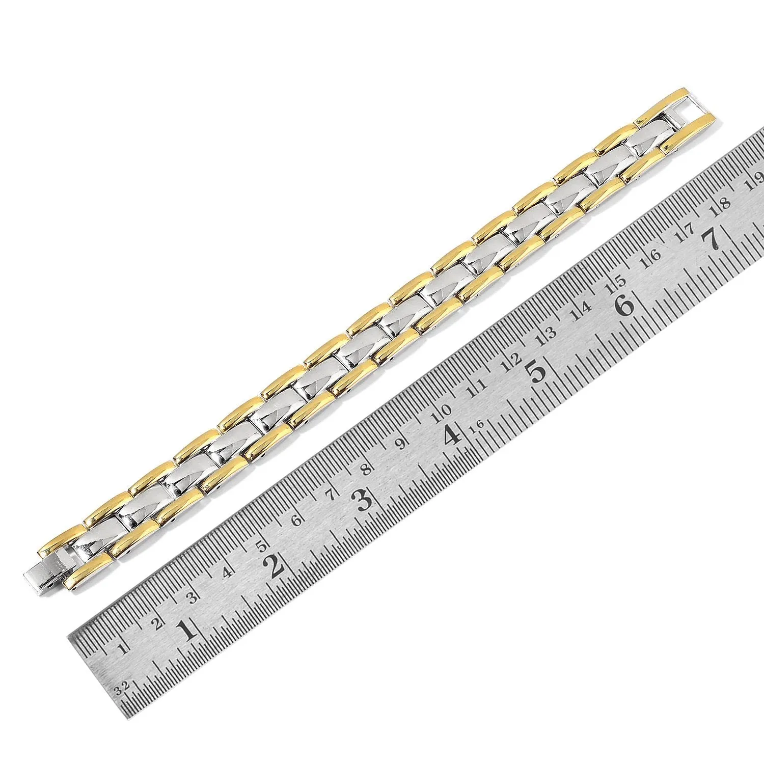 Men's Silvertone & Goldtone MAGNETIC Link Bracelet (7.50") Unisex