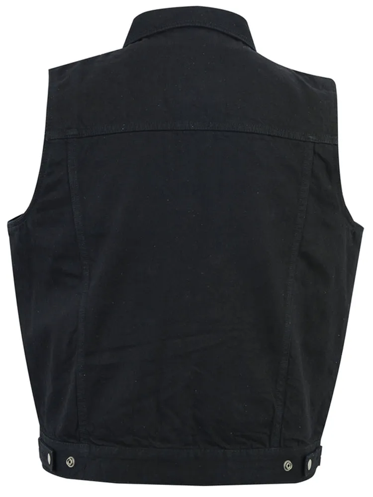 Men's Snap/Zipper Front Denim Vest- Black