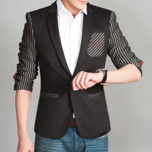 Men's Unique Stripe Blazer With Pocket Feature