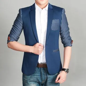 Men's Unique Stripe Blazer With Pocket Feature