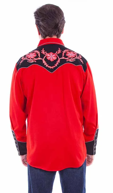 Men's Vintage Western Shirt Collection: Scully Red Flowers