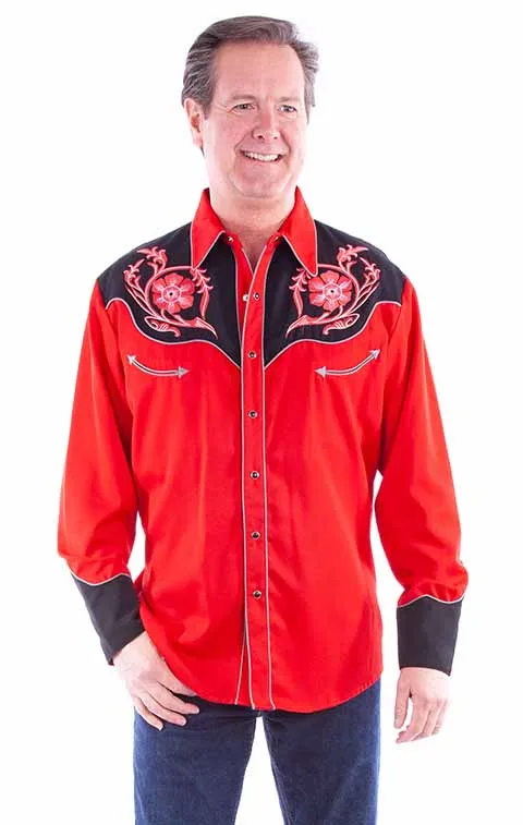 Men's Vintage Western Shirt Collection: Scully Red Flowers