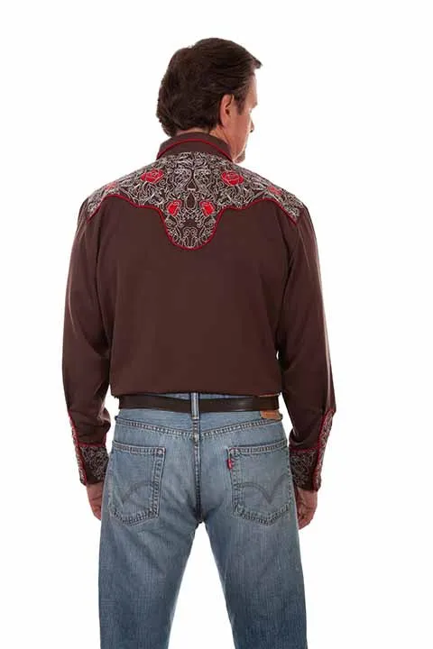 Men's Vintage Western Shirt Collection: Scully Red Roses and Pick Stitch Chocolate