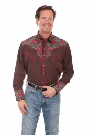Men's Vintage Western Shirt Collection: Scully Red Roses and Pick Stitch Chocolate