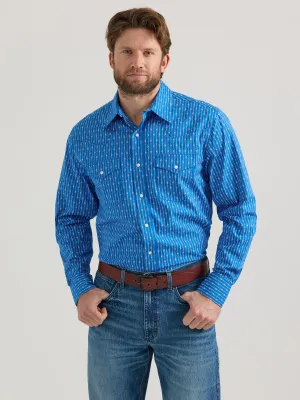 Men's Wrangler 20X Competition Advanced Comfort Blue/White Vertical Print Western Snap Shirt