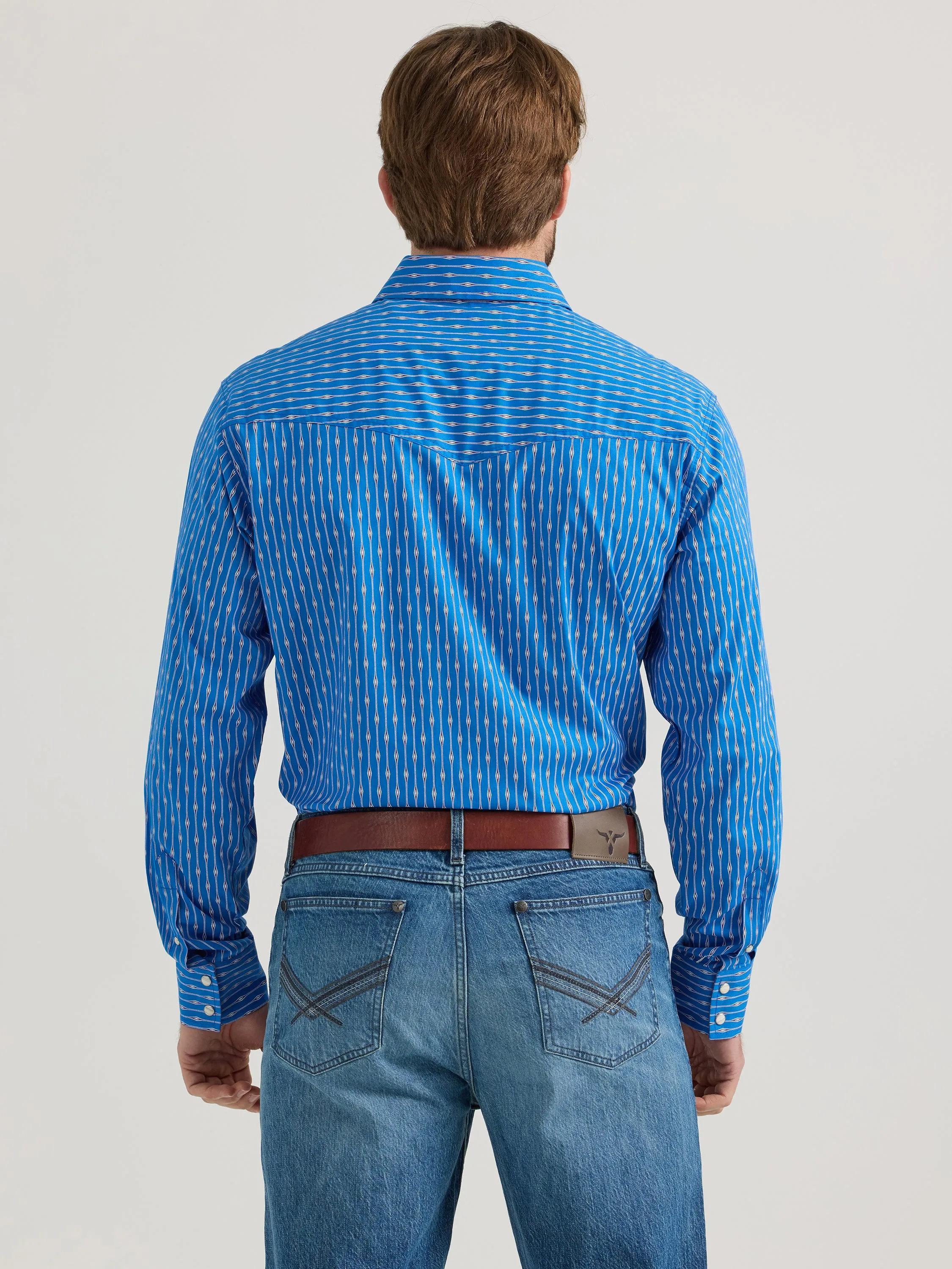 Men's Wrangler 20X Competition Advanced Comfort Blue/White Vertical Print Western Snap Shirt
