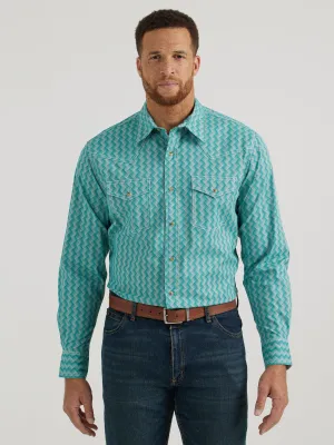 Men's Wrangler 20X Competition Advanced Comfort Green/White Weave Print Western Snap Shirt