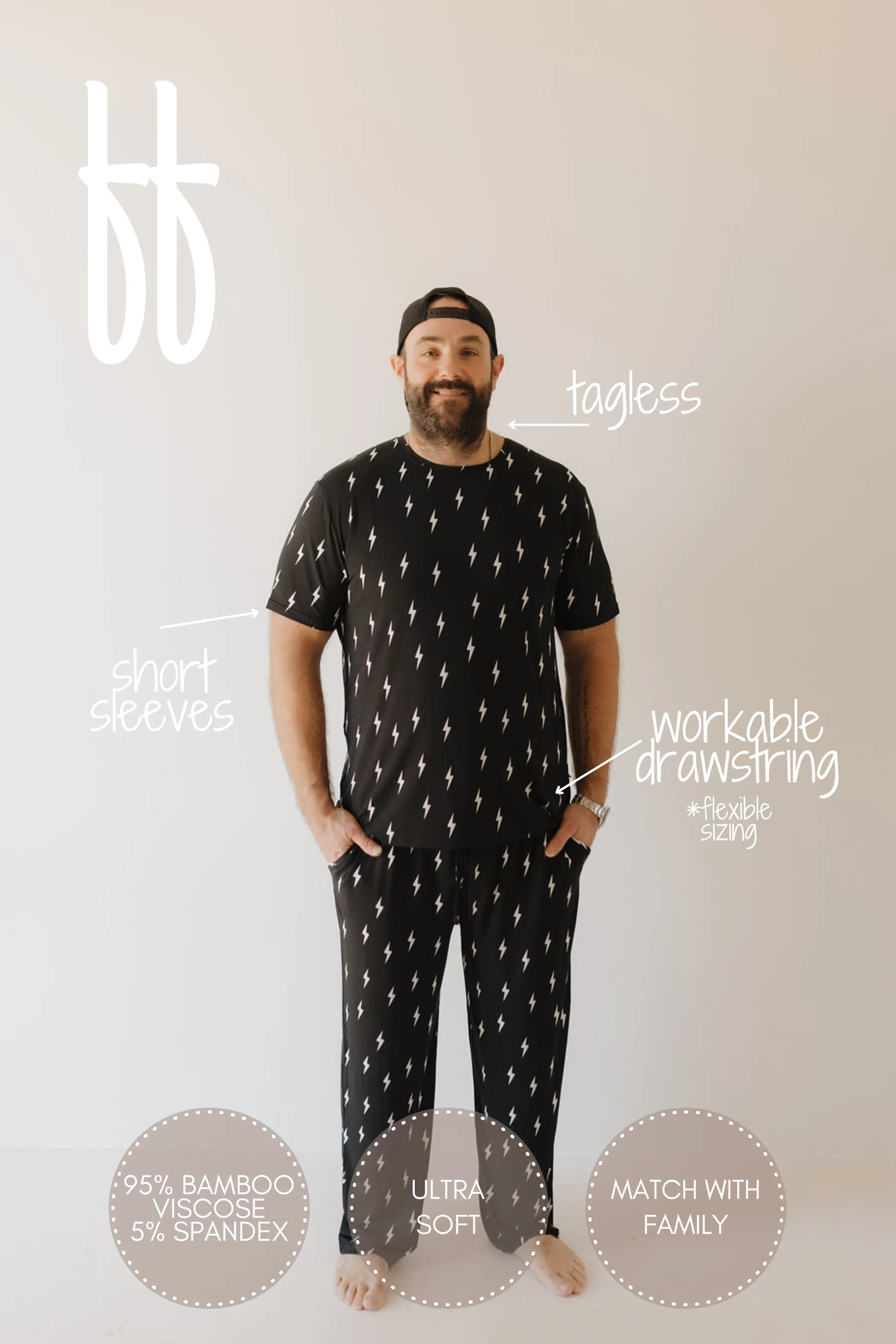 Midnight Lightning Bolt | Men's Bamboo Short Sleeve Pajama