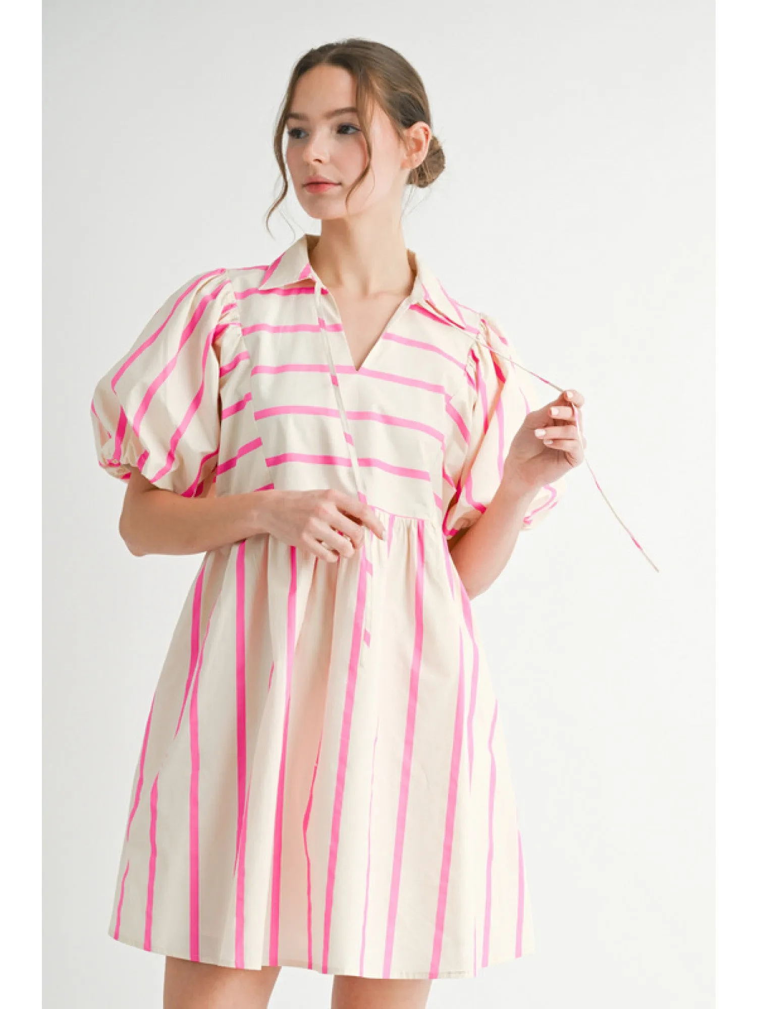 Mindy Hot Pink Striped Babydoll Dress