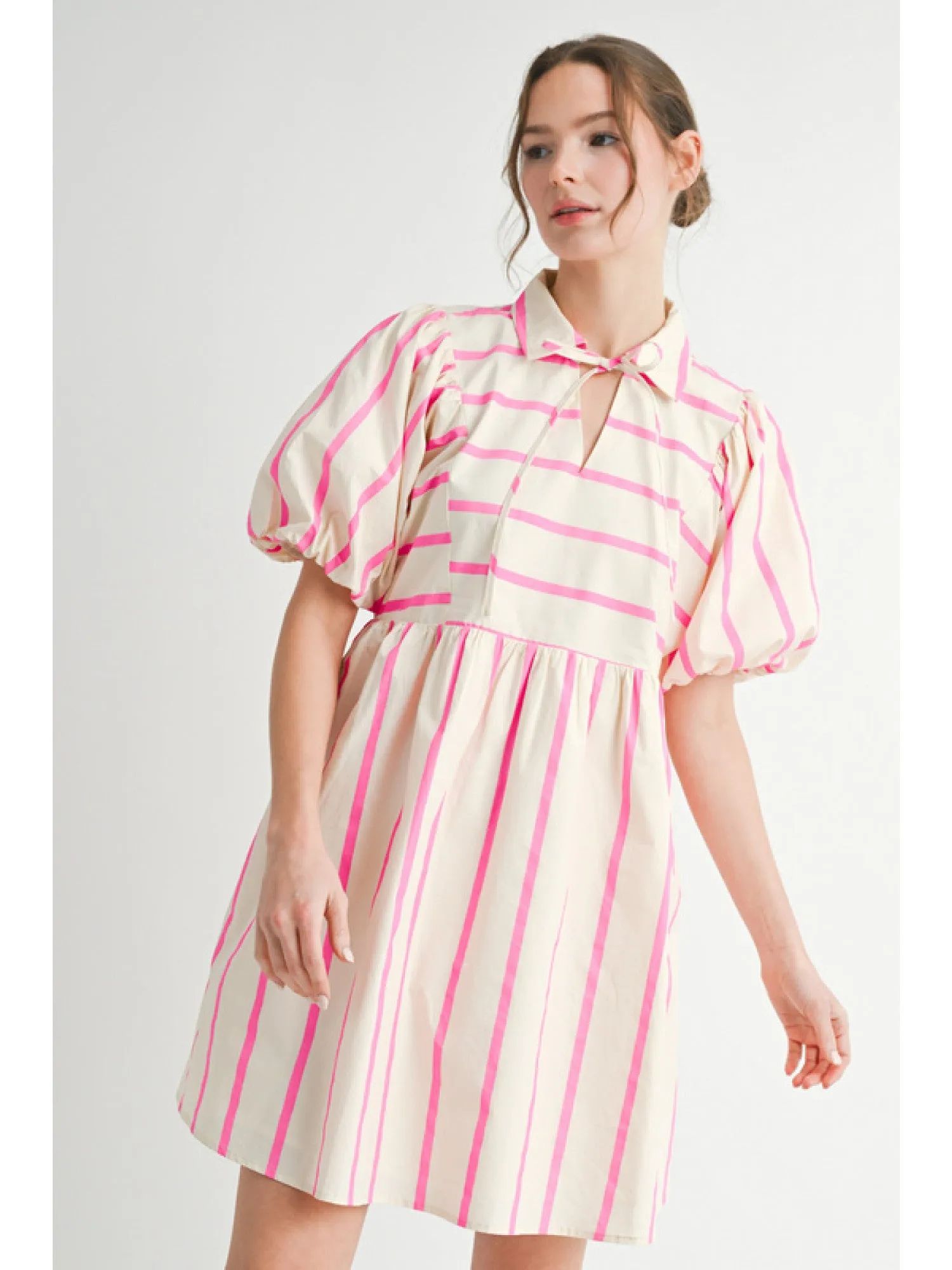 Mindy Hot Pink Striped Babydoll Dress