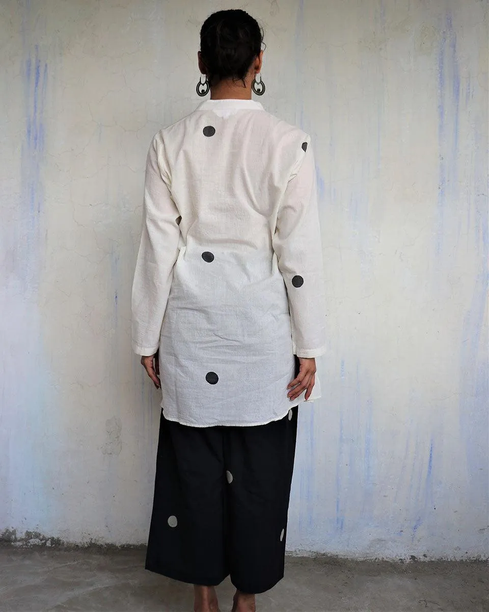 Monochrome Pure Cotton Block Printed Kurta Set-Mono
