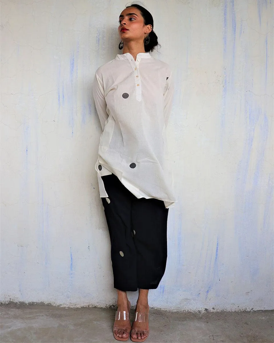 Monochrome Pure Cotton Block Printed Kurta Set-Mono