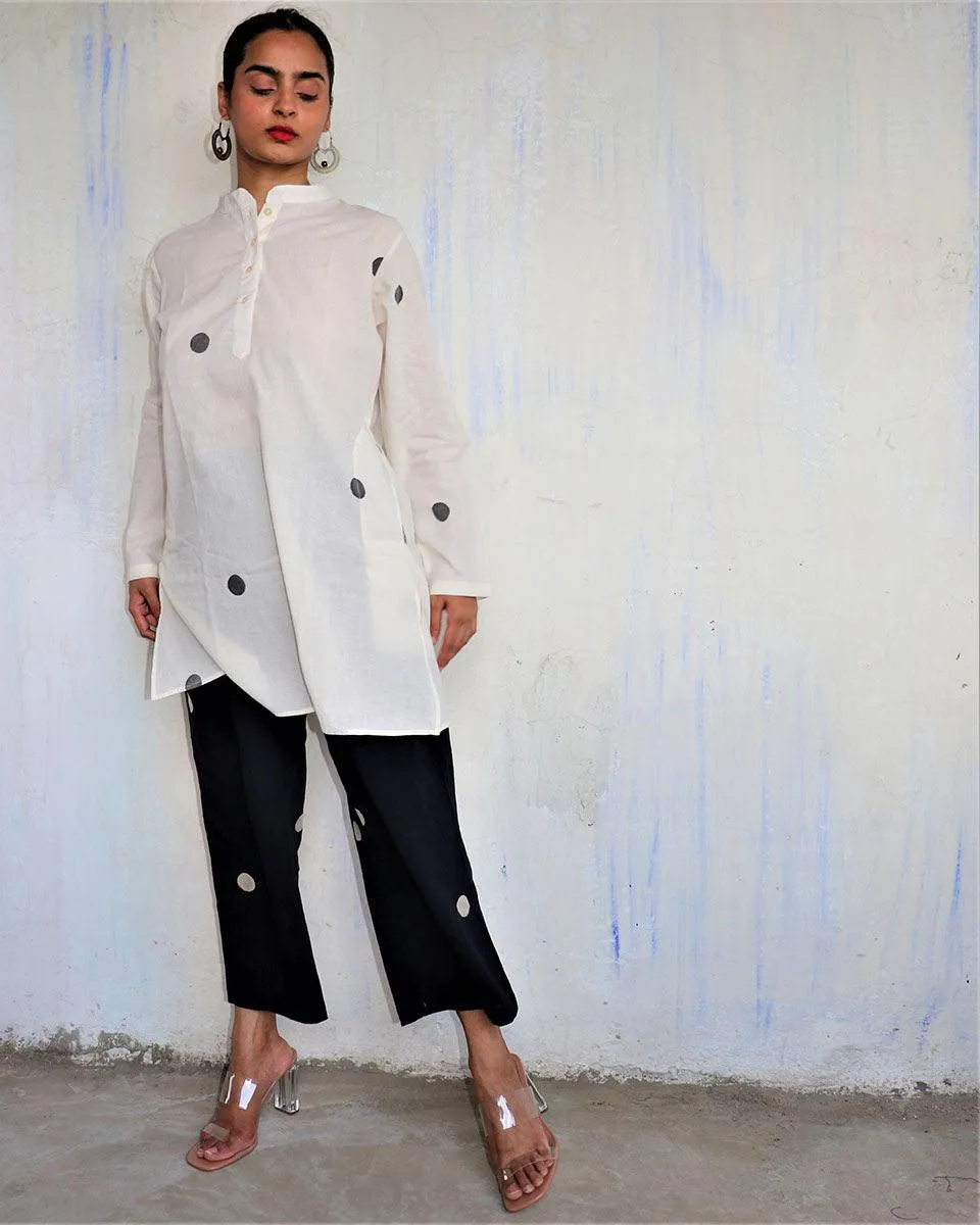 Monochrome Pure Cotton Block Printed Kurta Set-Mono