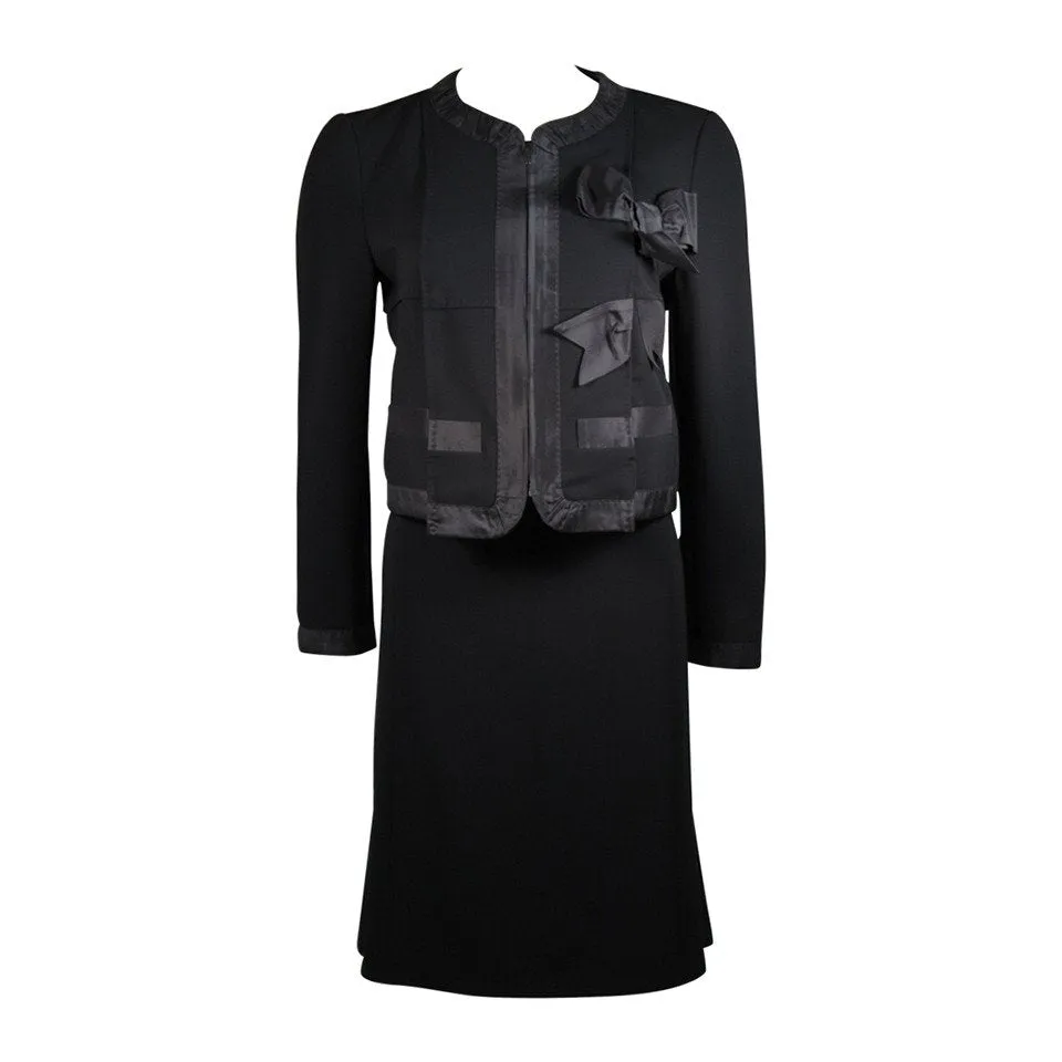 MOSCHINO Black Skirt Suit with Silk Bow Detailing Size 12