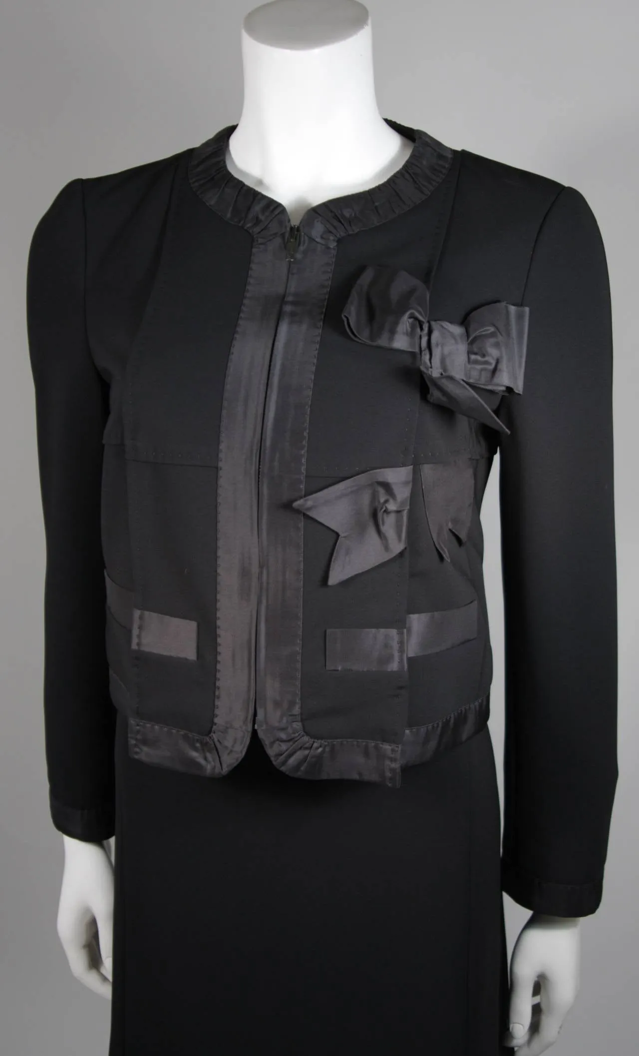 MOSCHINO Black Skirt Suit with Silk Bow Detailing Size 12