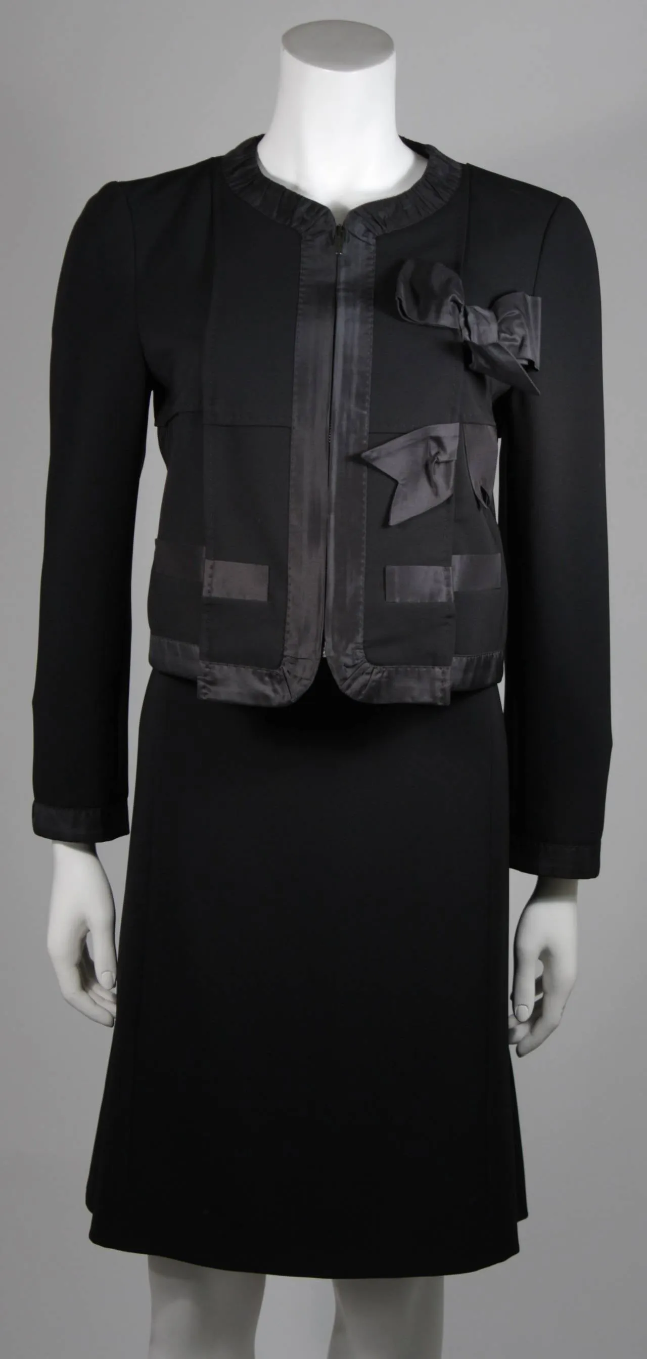 MOSCHINO Black Skirt Suit with Silk Bow Detailing Size 12