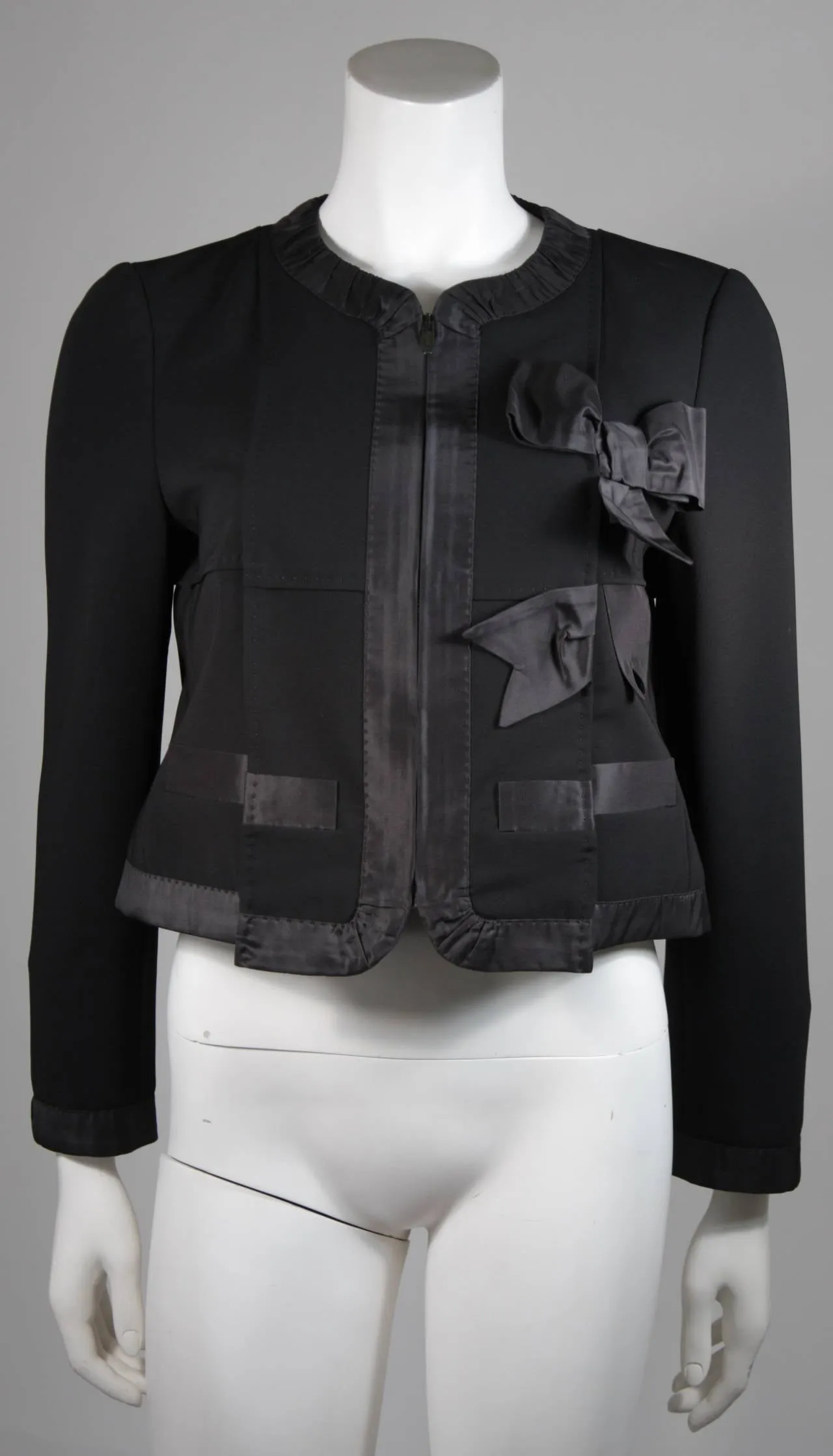 MOSCHINO Black Skirt Suit with Silk Bow Detailing Size 12