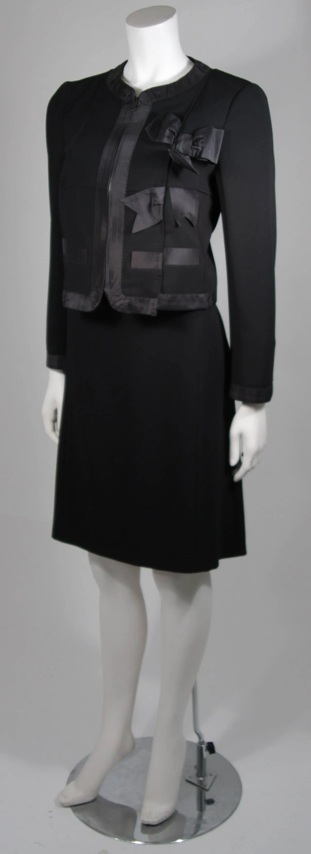 MOSCHINO Black Skirt Suit with Silk Bow Detailing Size 12