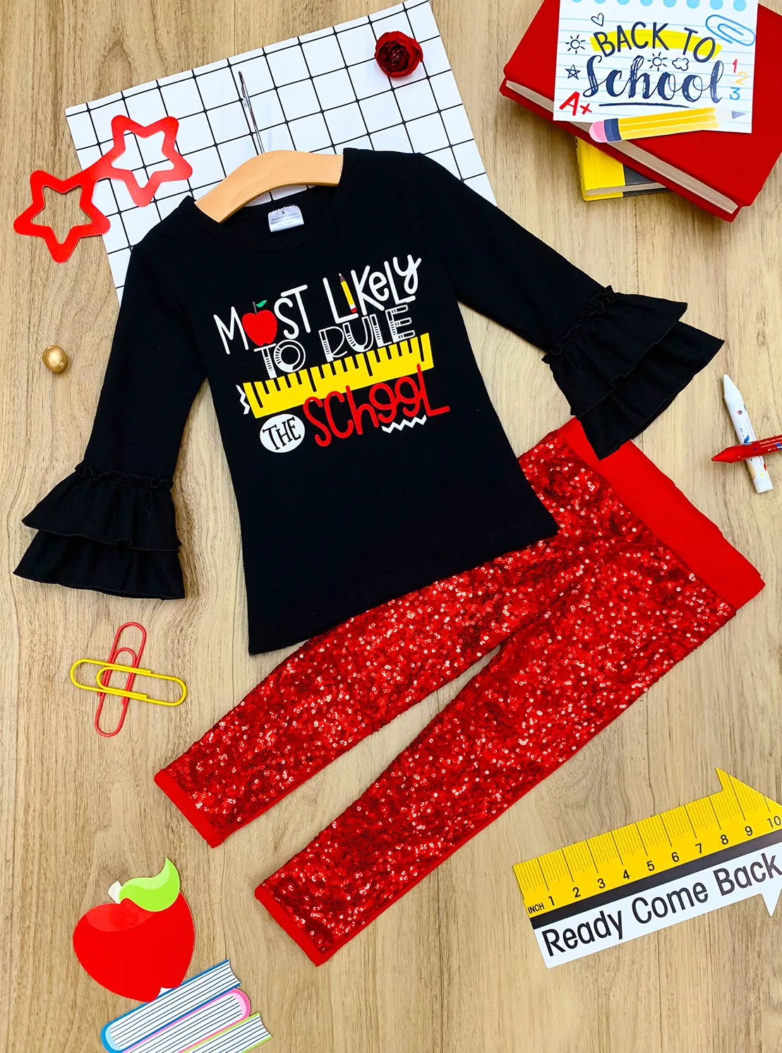Most Likely to Rule the School Top And Sequin Legging Set