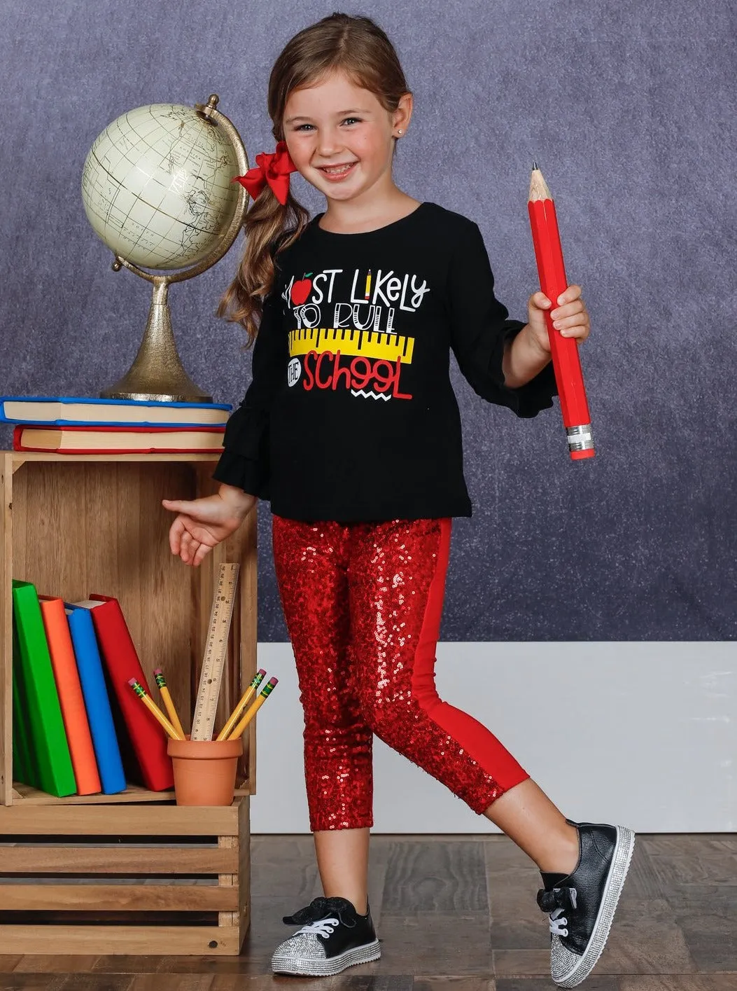 Most Likely to Rule the School Top And Sequin Legging Set