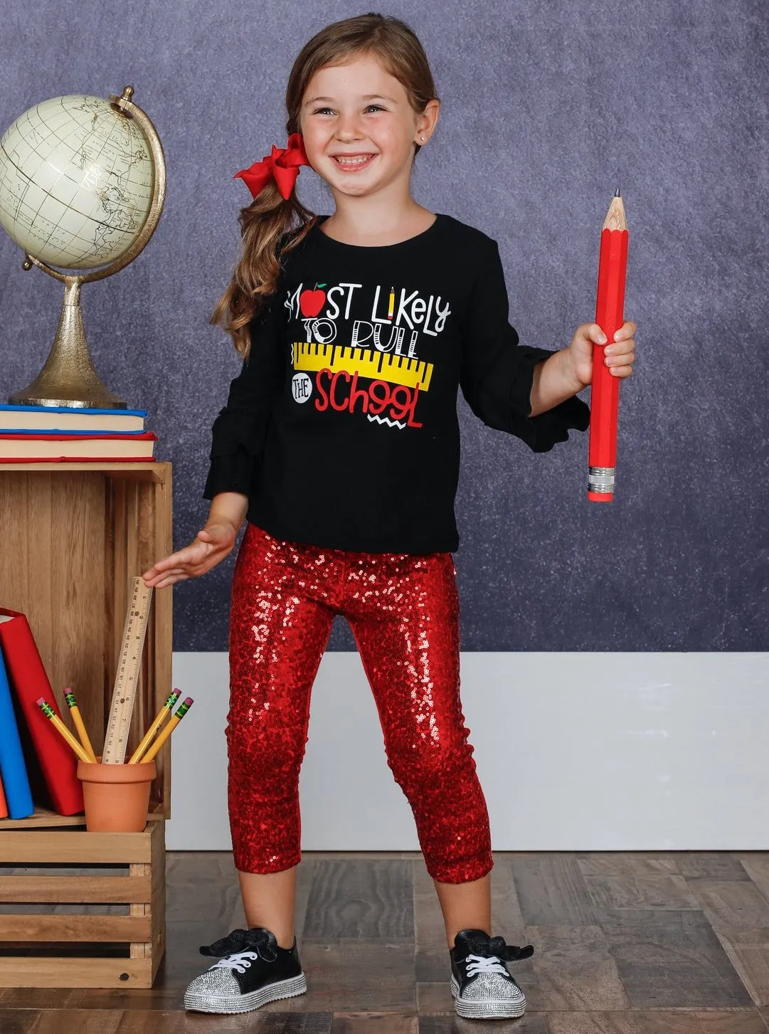 Most Likely to Rule the School Top And Sequin Legging Set