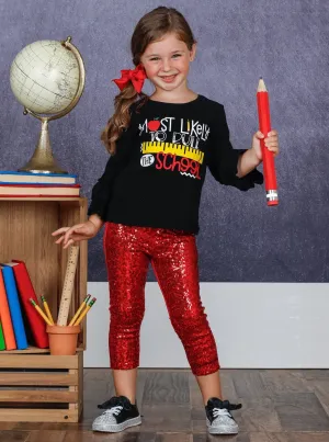Most Likely to Rule the School Top And Sequin Legging Set