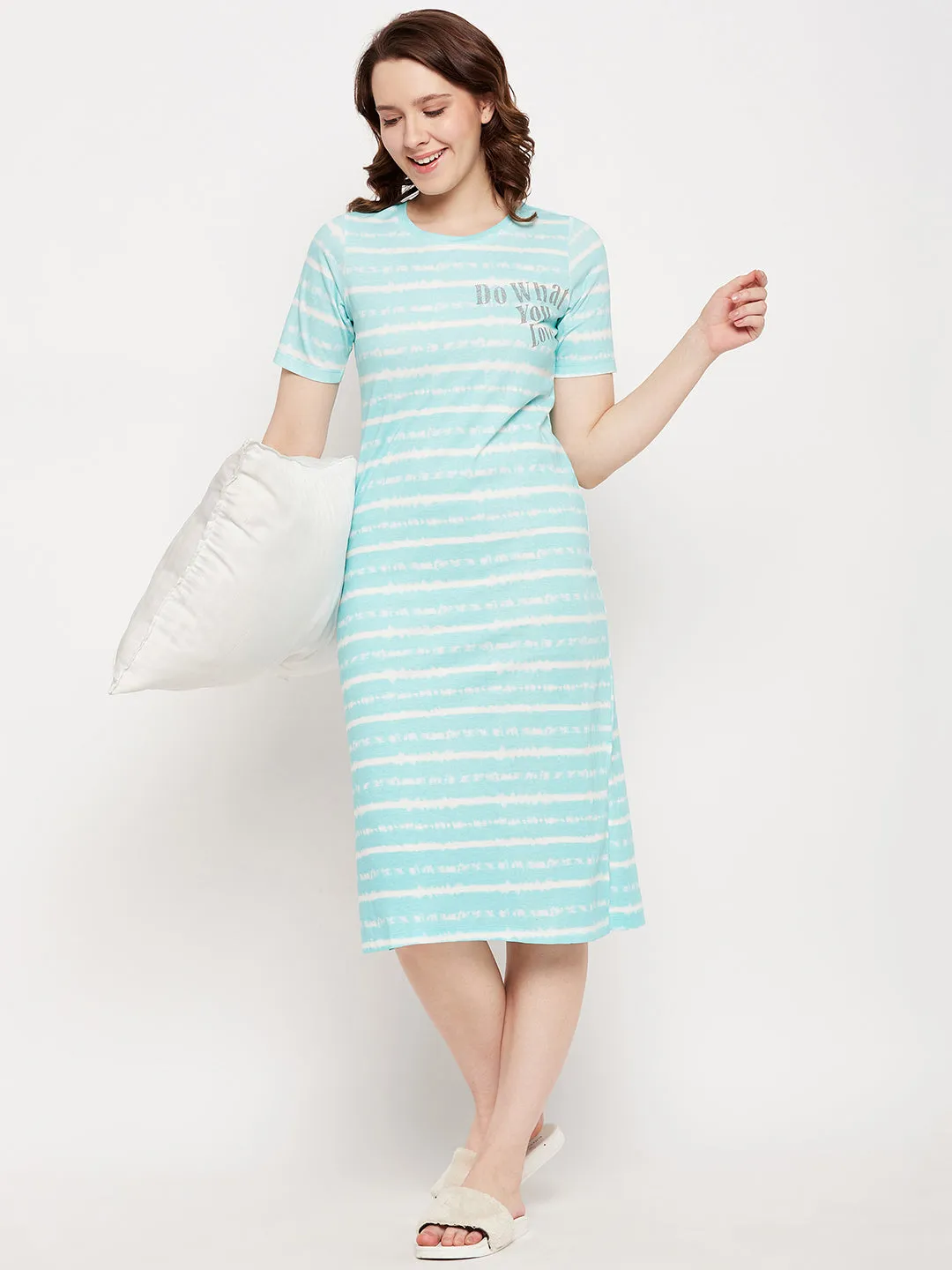 mSECRET Aqua Typography  Slit Nightdress