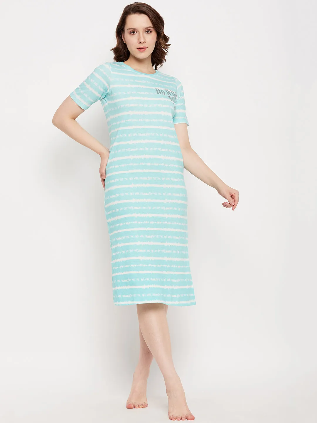 mSECRET Aqua Typography  Slit Nightdress