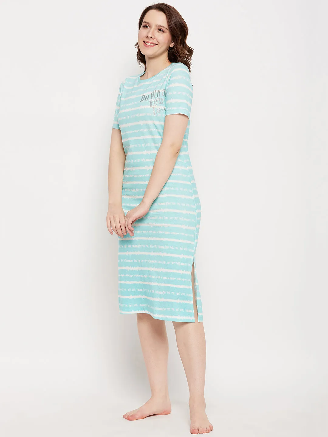 mSECRET Aqua Typography  Slit Nightdress