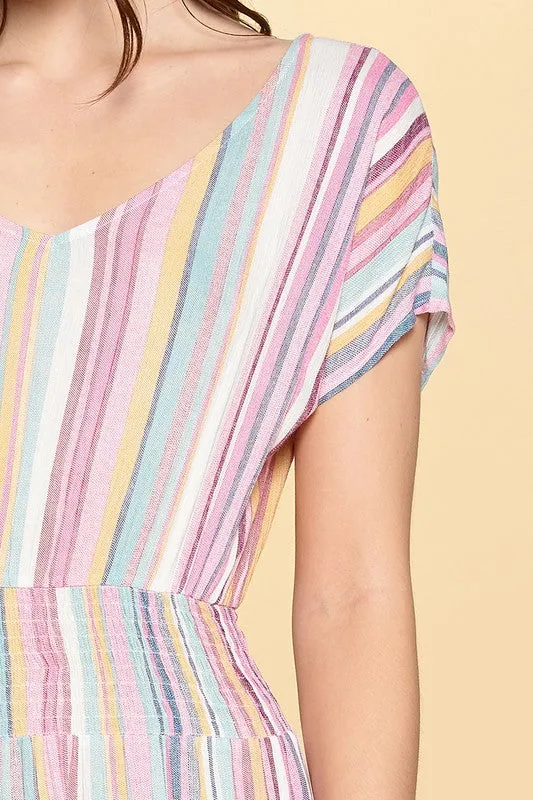 Multi-Color Stripe Printed Tiered Dress