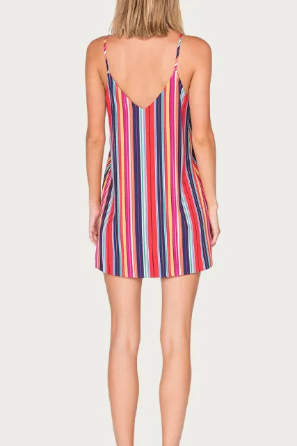 MULTICOLOR STRIPED SLEEVELESS MINI DRESS