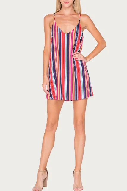 MULTICOLOR STRIPED SLEEVELESS MINI DRESS