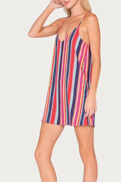 MULTICOLOR STRIPED SLEEVELESS MINI DRESS