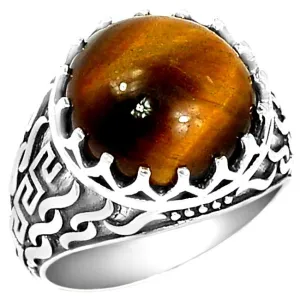 Natural Tiger's Eye 925 Solid Sterling Silver Men's Ring Size 7, 8, 9, 10, 11, 12, 13