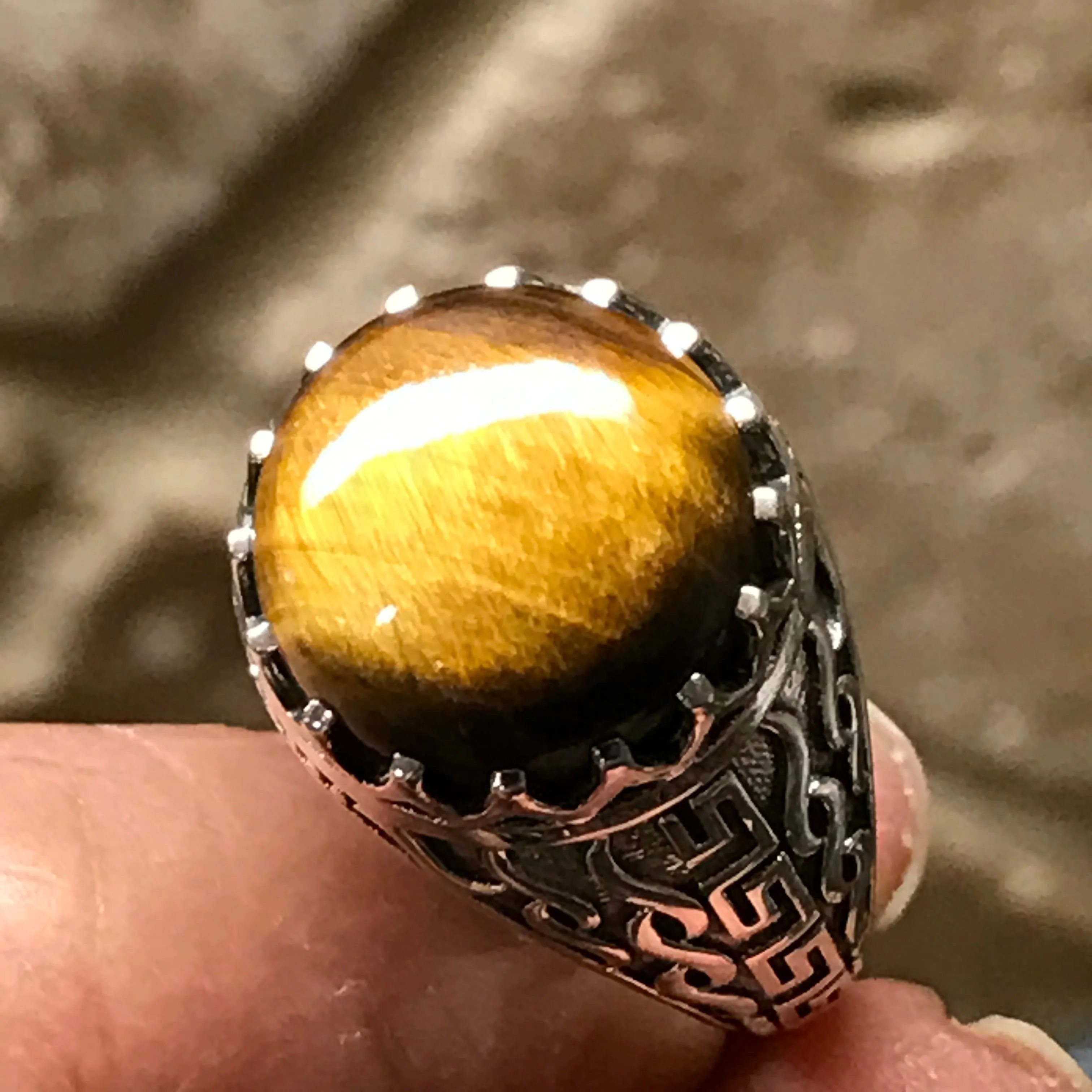 Natural Tiger's Eye 925 Solid Sterling Silver Men's Ring Size 7, 8, 9, 10, 11, 12, 13