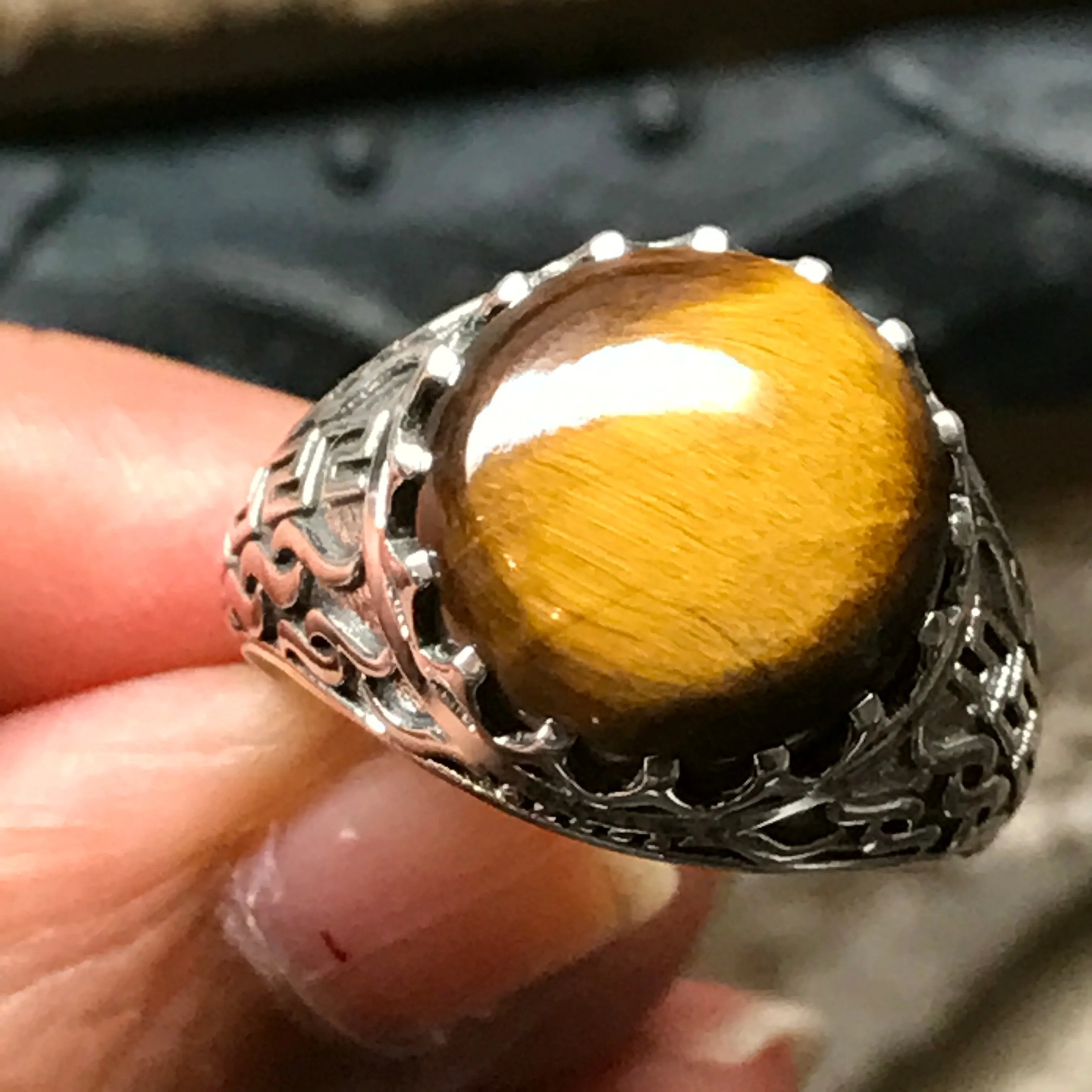 Natural Tiger's Eye 925 Solid Sterling Silver Men's Ring Size 7, 8, 9, 10, 11, 12, 13