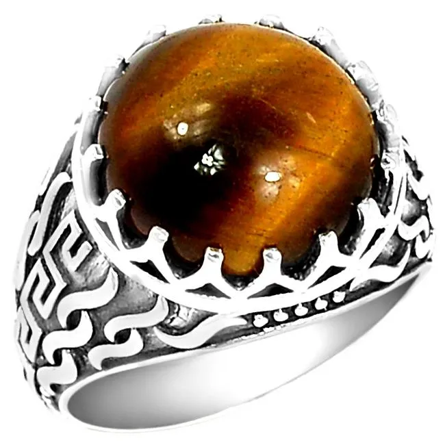 Natural Tiger's Eye 925 Solid Sterling Silver Men's Ring Size 7, 8, 9, 10, 11, 12, 13