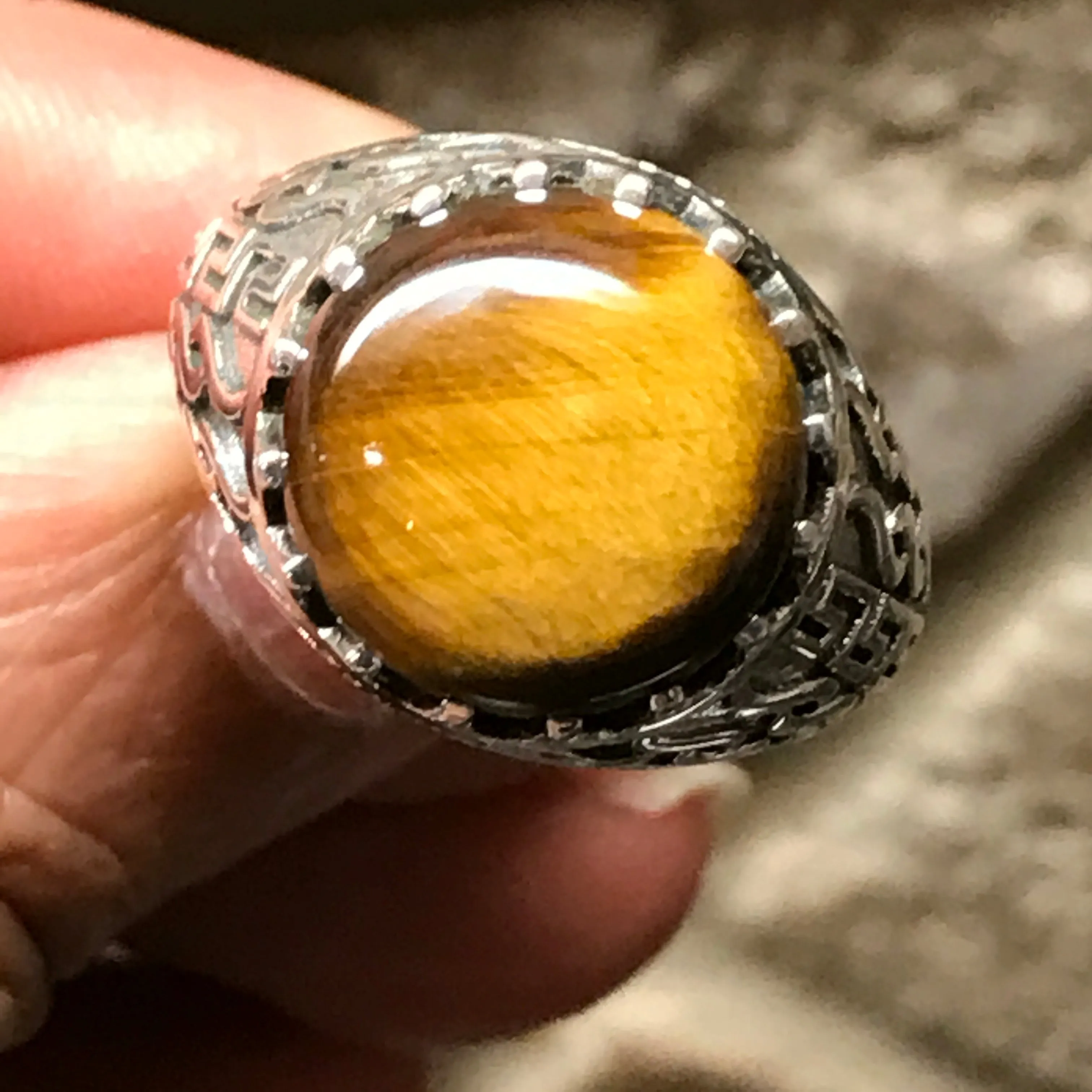 Natural Tiger's Eye 925 Solid Sterling Silver Men's Ring Size 7, 8, 9, 10, 11, 12, 13