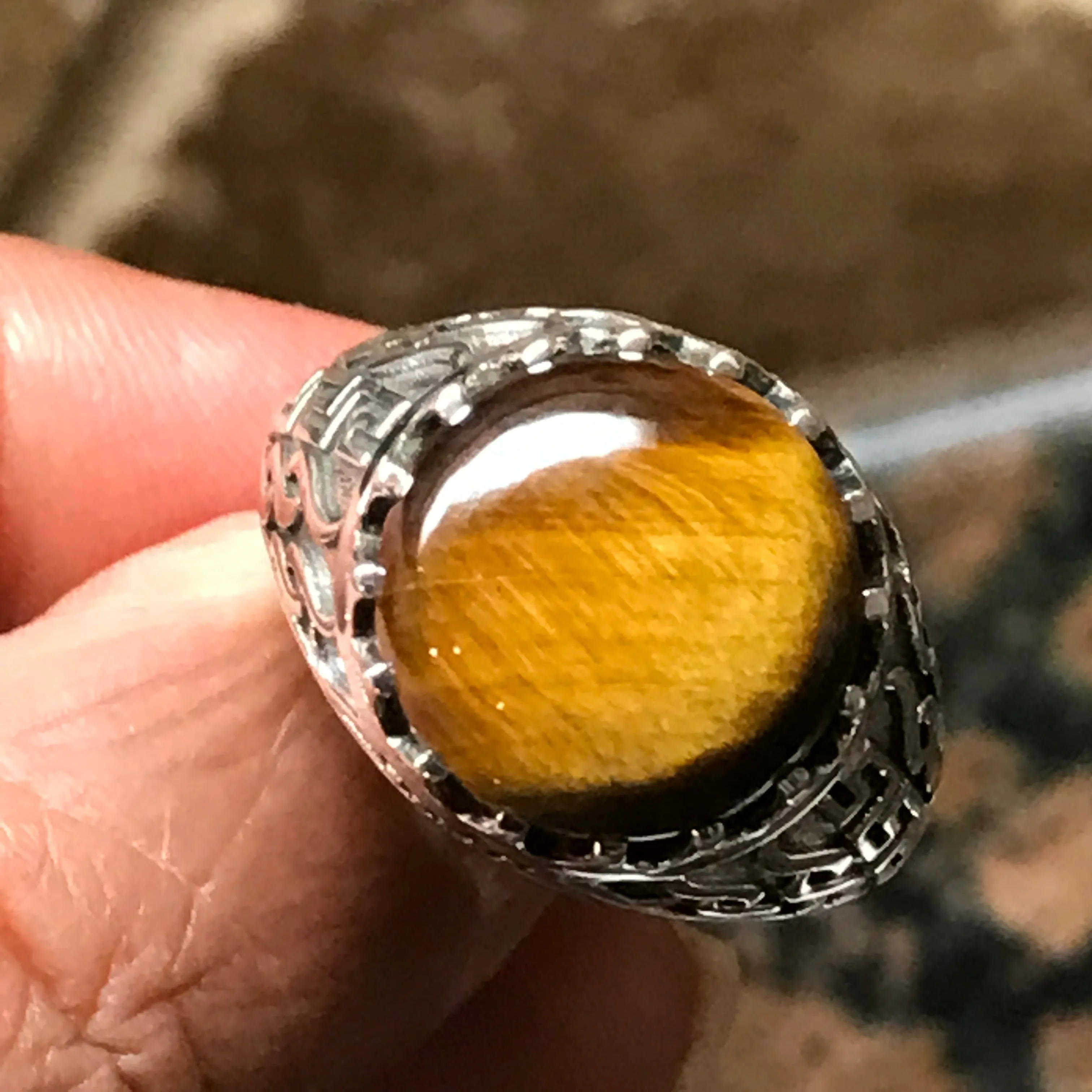 Natural Tiger's Eye 925 Solid Sterling Silver Men's Ring Size 7, 8, 9, 10, 11, 12, 13