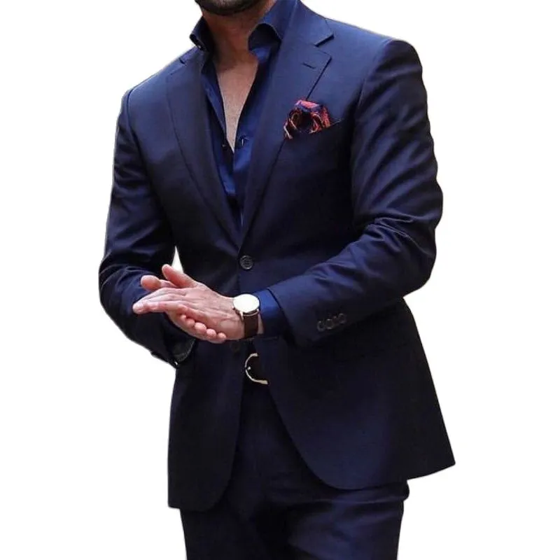 Navy Blue Men Suit 2 Piece Wedding Tuxedo for Groom