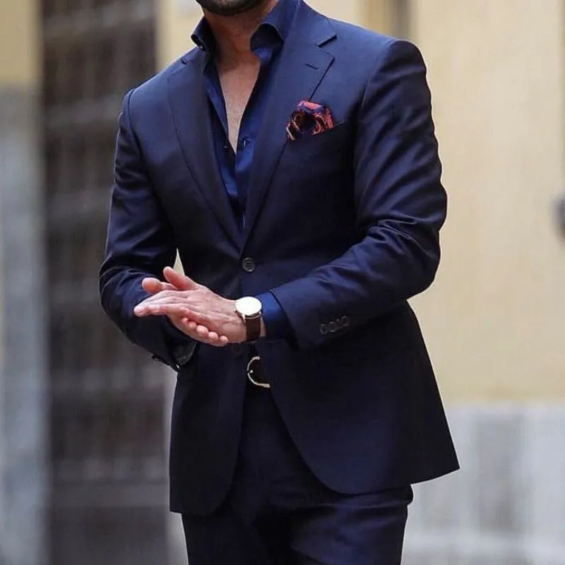 Navy Blue Men Suit 2 Piece Wedding Tuxedo for Groom